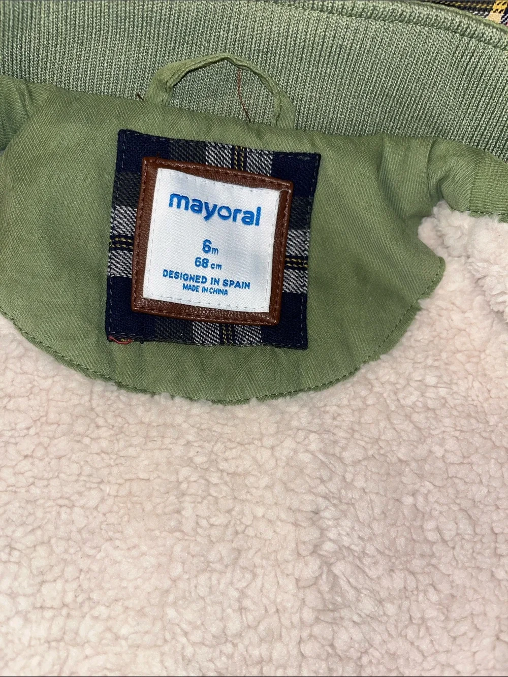 Mayoral Sage Green Hooded  Coat with Faux-Fur Trim size 6m
